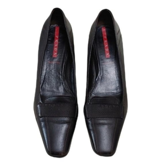 Prada Linea Rossa Shoes - Prada Linea Rossa Brown Leather Kitten Heel Square Toe Pumps Euro 41